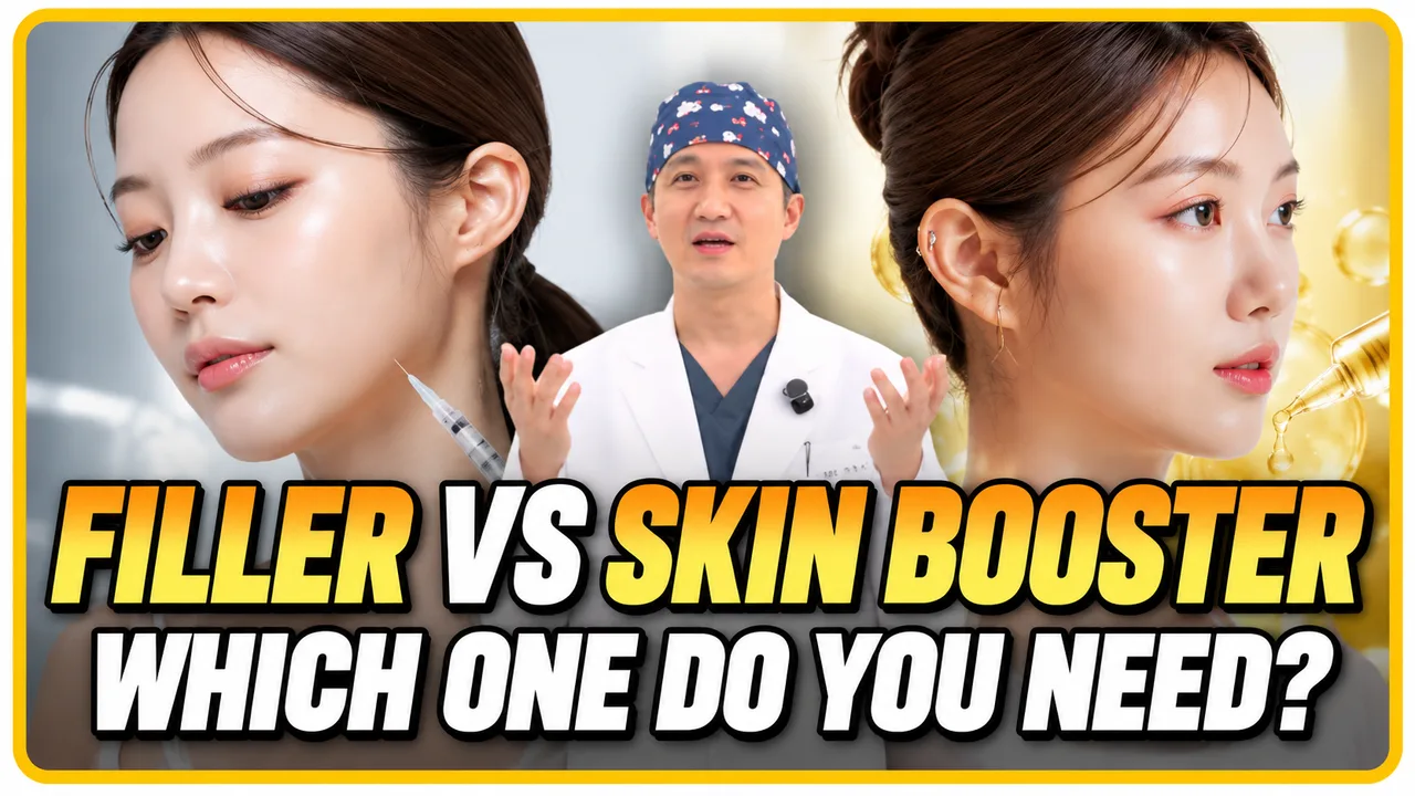 Video thumbnail: Dr. Jang between two women, captioned Filler vs Skin Booster, Which One Do You Need (illustrative image)